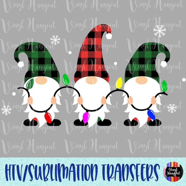 Christmas Gnomes Heat Transfer, Ready to Press, Heat Transfer Vinyl, Iron on Decal, DIY, Christmas, Buffalo Plaid, Gnomes, Red Plaid, Green