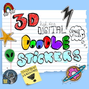 3D Digital Doodle Pegatinas dibujadas a mano estilo retro 2000s 1990s Archivos Png alta resolución uso comercial planificador de diseño de sublimación vieja escuela femenina