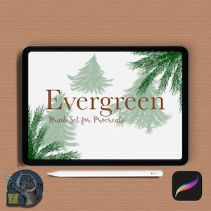 Set di pennelli con texture di aghi di pino sempreverdi per procreate download digitale istantaneo scene invernali natura foresta vacanze albero di Natale