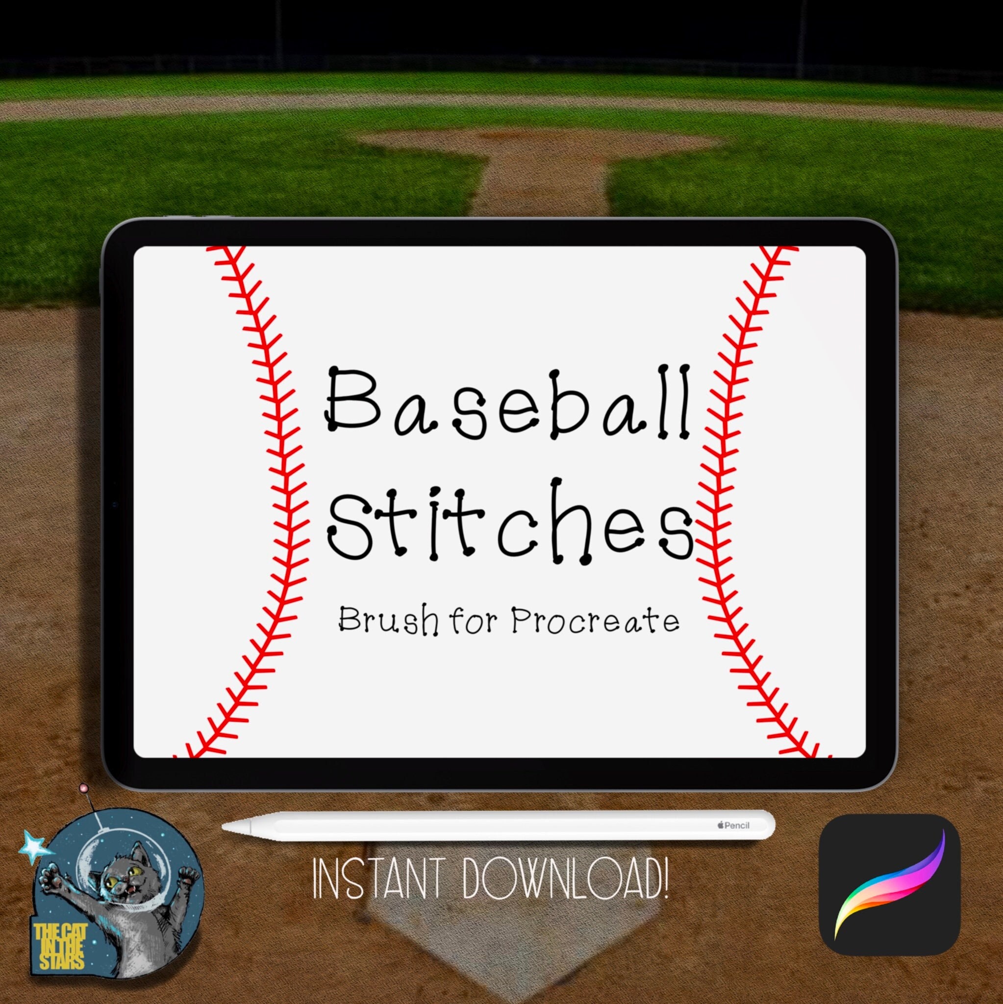 Baseball Stitches Brush for Procreate on iPad Instant Digital 
