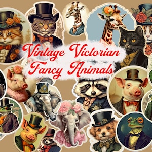 PNG clip art vintage Victorian dapper animals digital files stickers graphics hi Res transparent background commercial use