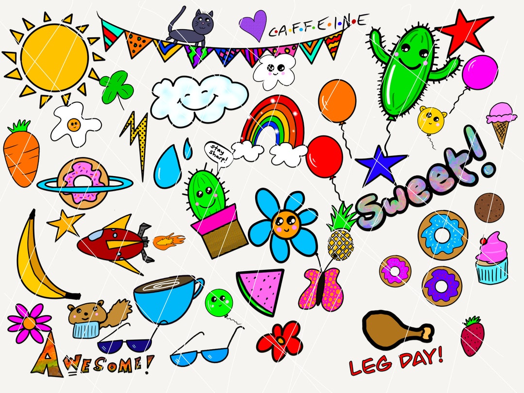 Hand Drawn Doodle Art Happy Clip Art Digital Download Png Etsy