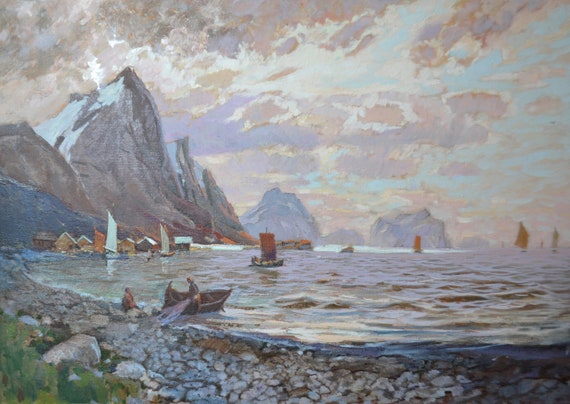 海洋風景 |キャンバス上の風景画、オリジナルの油絵、ヴィンテージ油絵