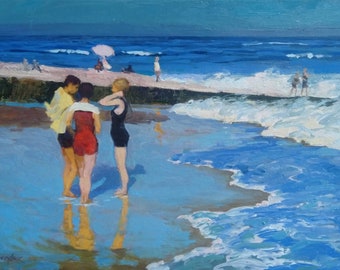 At Rockaway Beach  | Landscape Painting on Canvas, Oil Paintings, Hand painted Original Art, Impressionist Art, Living Room/Home Art,