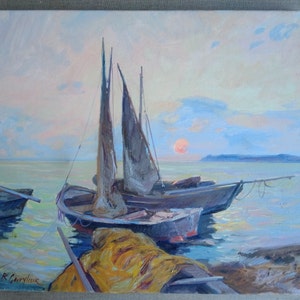 Sunset | Landscape Painting on Canvas, seascape, original oil painting, Vintage oil paintings,impressionist painting, original fine art