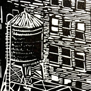 ONE WATERTOWER linocut hand-carved, hand-pulled relief print image 3