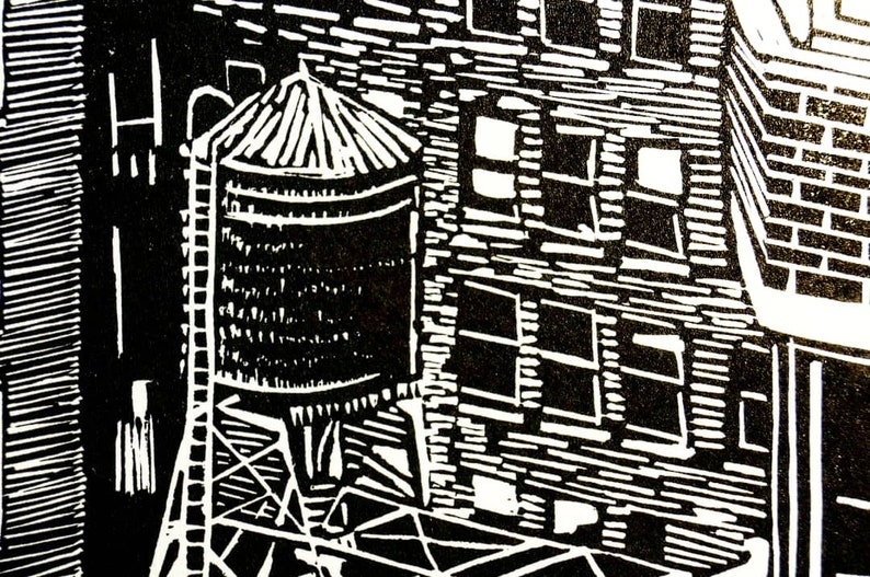 ONE WATERTOWER linocut hand-carved, hand-pulled relief print image 3