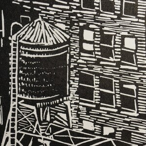 ONE WATERTOWER linocut hand-carved, hand-pulled relief print image 5