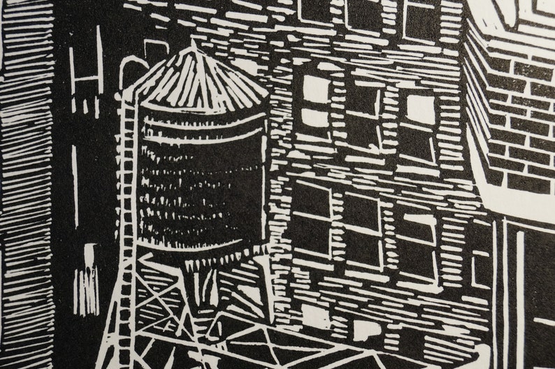 ONE WATERTOWER linocut hand-carved, hand-pulled relief print image 5