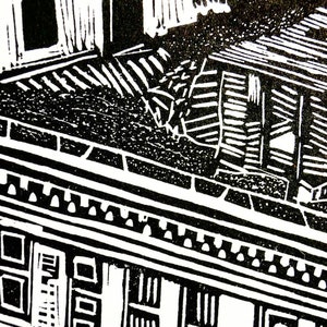 ONE WATERTOWER linocut hand-carved, hand-pulled relief print image 4