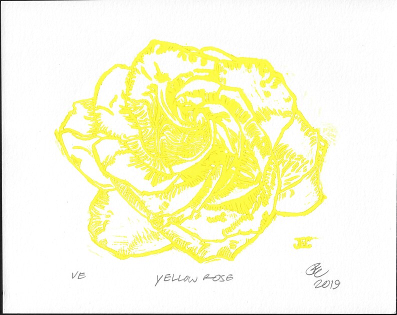 ROSE PRINTS Hand-carved, hand-pressed linoleum relief prints, multi-colored: red, blue, black. Printed on 8x10 printmaking paper. image 3