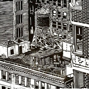 ONE WATERTOWER linocut hand-carved, hand-pulled relief print image 2
