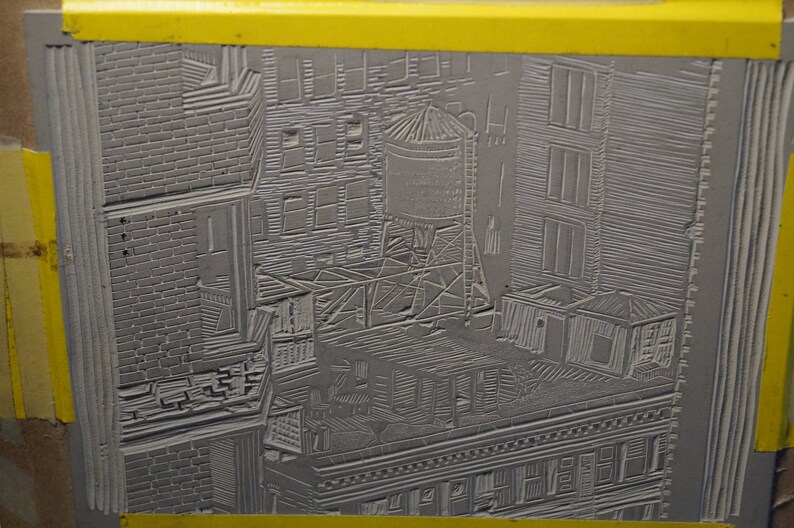 ONE WATERTOWER linocut hand-carved, hand-pulled relief print image 7