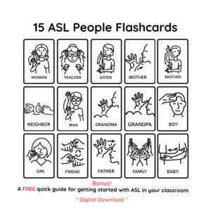 ASL Flashcards: Family & People Signs | 15 Signs for Mom, Dad, Teacher, Friend and More (Digital Download)