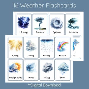 Cartes météo : 16 cartes mémoire imprimables pour l'école à la maison et l'apprentissage en classe, ressources pédagogiques pour les enfants