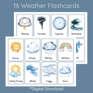 Cartes météo : 16 cartes mémoire imprimables pour l'école à la maison et l'apprentissage en classe, ressources pédagogiques pour les enfants