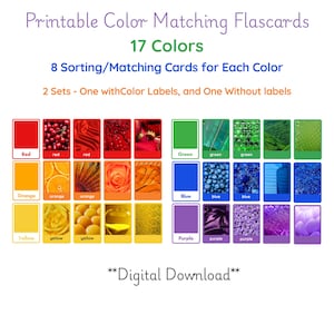 Cartes imprimables de correspondance et de tri des couleurs | Flashcards Montessori pour les activités préscolaires | Téléchargement numérique pour l'étude des couleurs et la maternelle