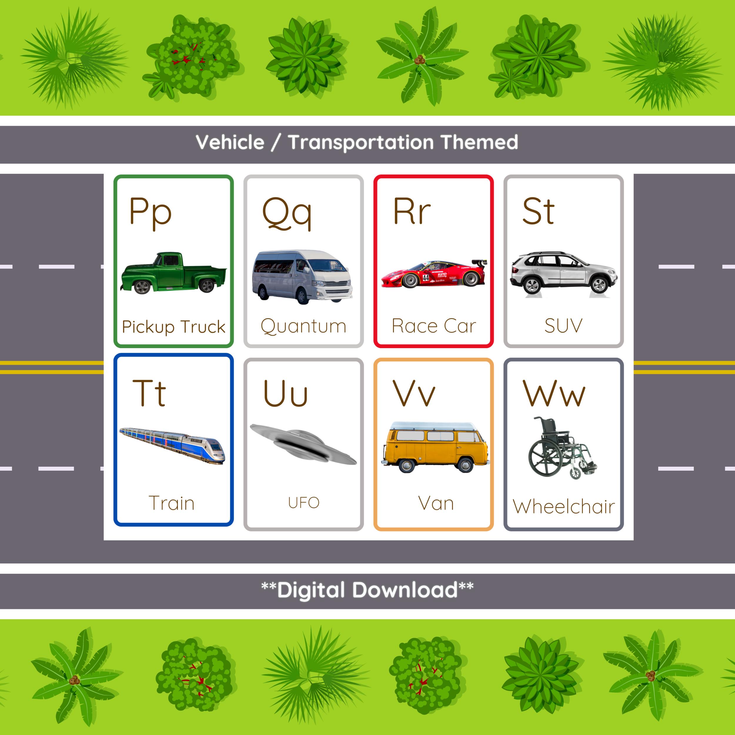 Vehicle Alphabet Flashcards, Transportation Digital Download, ABC ...