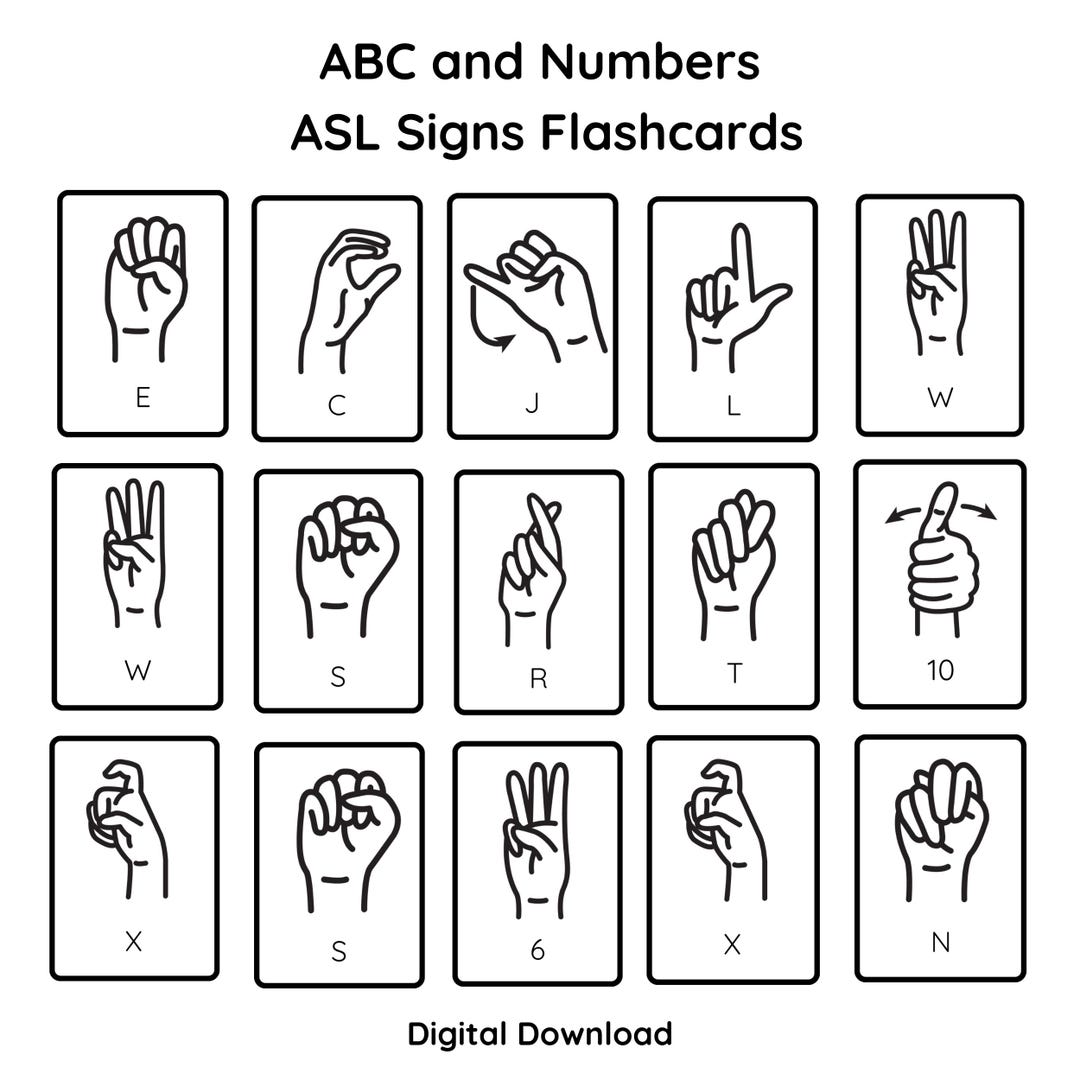 ASL Flashcards | Alphabet & Numbers Learning Tool (digital Download) - Etsy