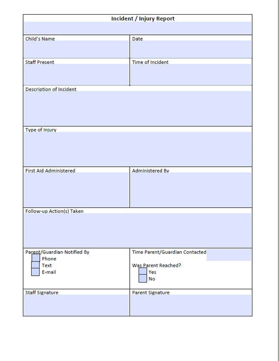 incident and injury report form for child care editable uh incident report