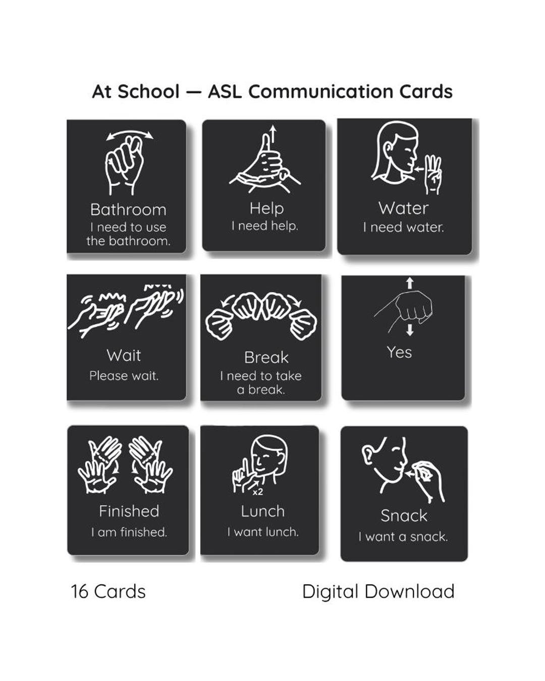 Help Asl Aac ASL Communication Cards at School | High School Autism AAC | Printable ...