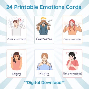 24 tarjetas didácticas sobre regulación emocional para el aula de autismo / Tarjetas imprimibles sobre emociones / Descarga digital para estudiantes mayores