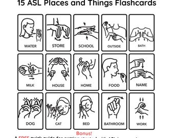 ASL Sign Language Flashcards: Everyday Places, Things, Routines (Digital Download)