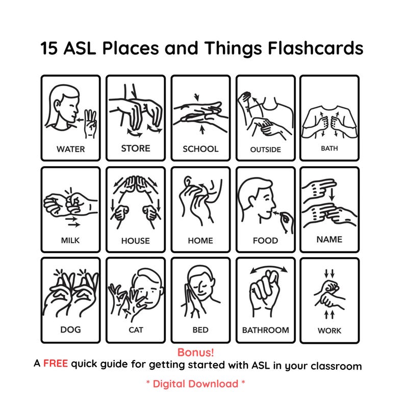 ASL Flashcards: Everyday Places & Things | 15 Signs for Home, School ...