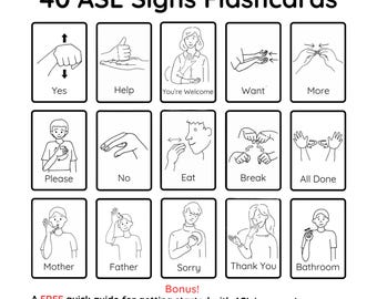 ASL Flashcards – 40 Common Sign Language Signs (Digital Download)