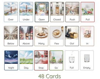 Opposites Flashcards for Preschoolers | Visual Learning Aids for Classroom & Homeschool | 48 cards, Digital Download