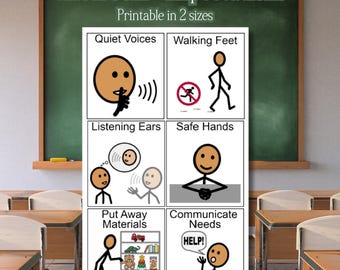 Aspettative in classe per l'autismo - Strumenti visivi di supporto all'apprendimento neurodiverso - Download digitale per l'educazione inclusiva - Strumento di gestione della classe
