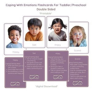 Bewältigung von Emotionen Karteikarten für Kleinkinder | Druckbare doppelseitige Karten für sozial emotionales Lernen & Entwicklung