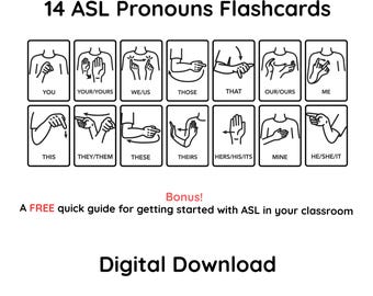 ASL Pronouns Flashcards: 14 Signs for Learning (Digital Download)