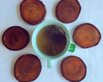 Cherry Log Slice Coasters (Set of 6)