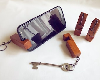Key ring phone stand made from reclaimed timber