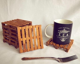 Handmade, rustic lolly stick coasters (set of 4)