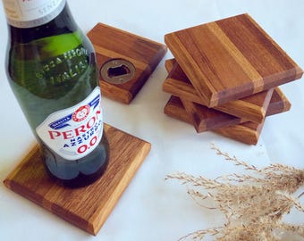 Bottle opener coaster made from reclaimed timber