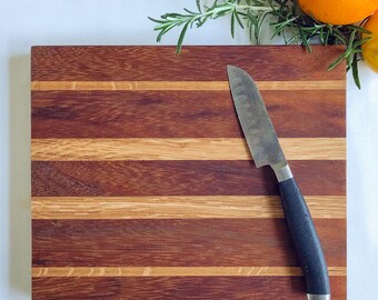 Hardwood stripe cutting board made from reclaimed timber