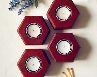 Hardwood tealight holder made from reclaimed timber