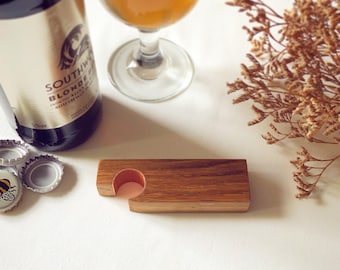 Bottle opener made from reclaimed oak and copper pipe