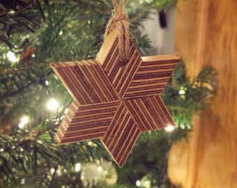 Christmas tree star made from reclaimed birch plywood