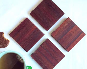 Set of four hardwood coasters made from reclaimed timber