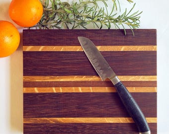 Hardwood stripe cutting board made from reclaimed timber