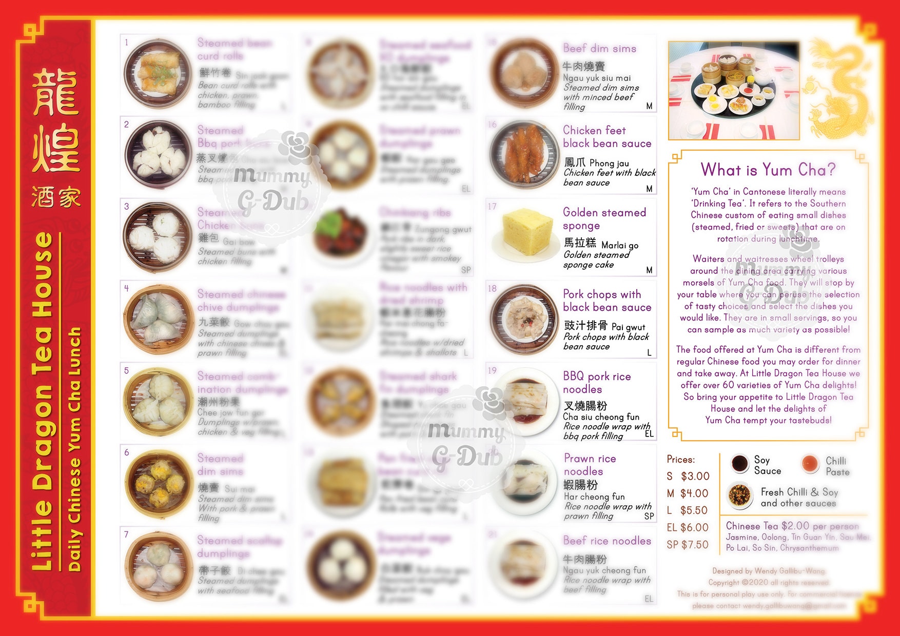 Yum Cha Menu Printable Chinese Culture Food Bilingual Pretend Etsy UK