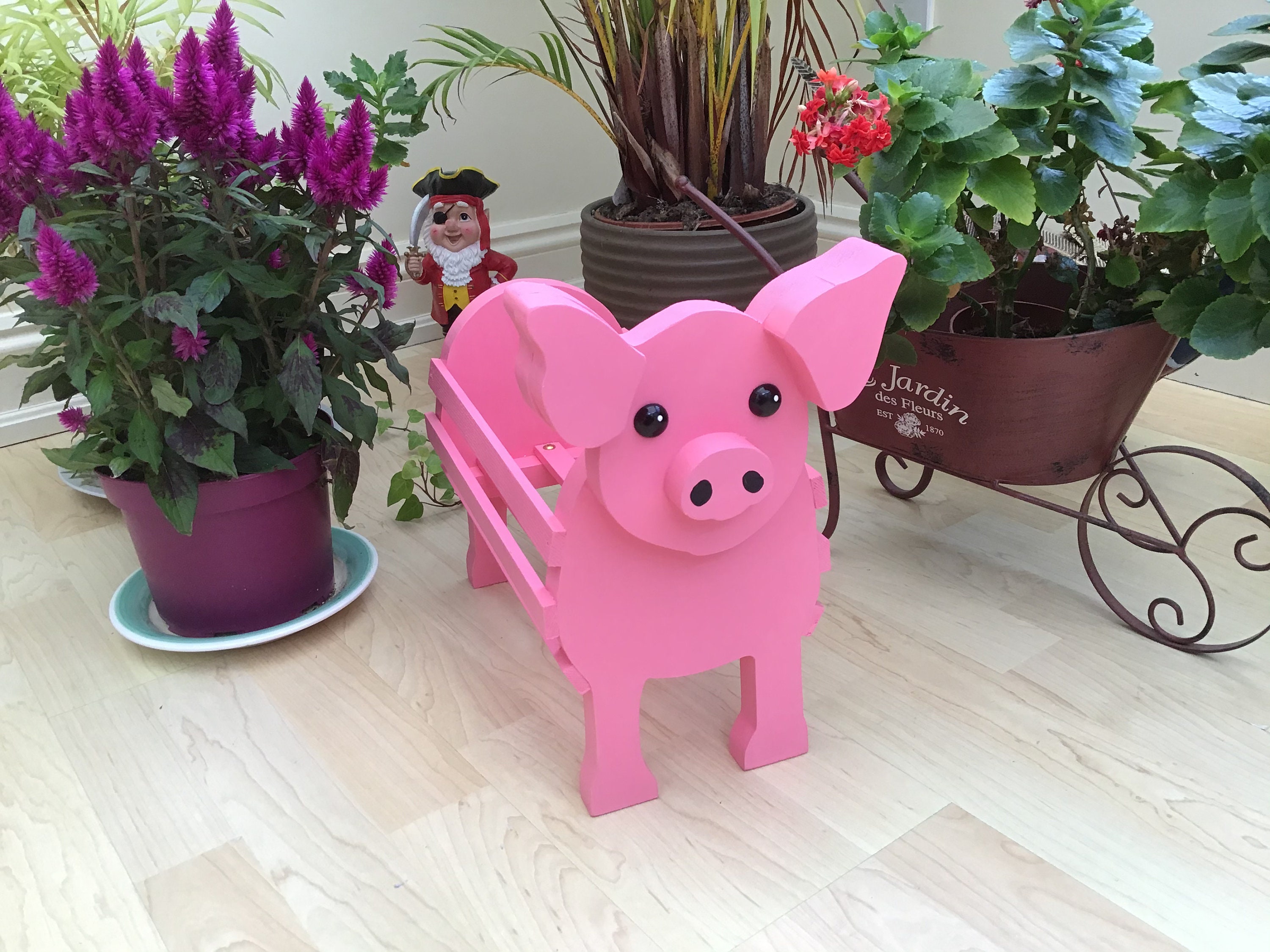Wooden garden ornament PIG planter gift Etsy