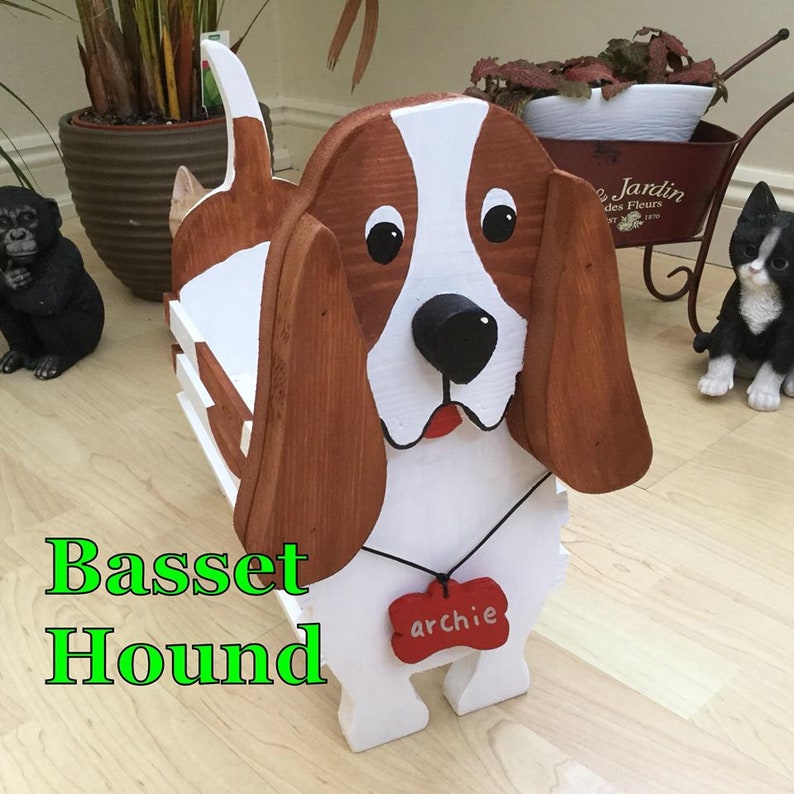 Wooden pet planter/pet toy holder BASSET HOUND design | Etsy