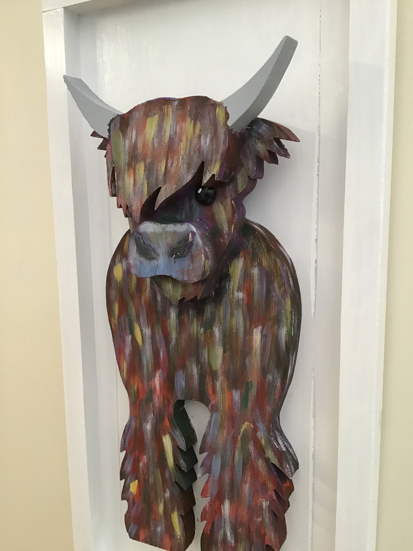 Wooden highland cow wall art in frame multi coloured design. Etsy