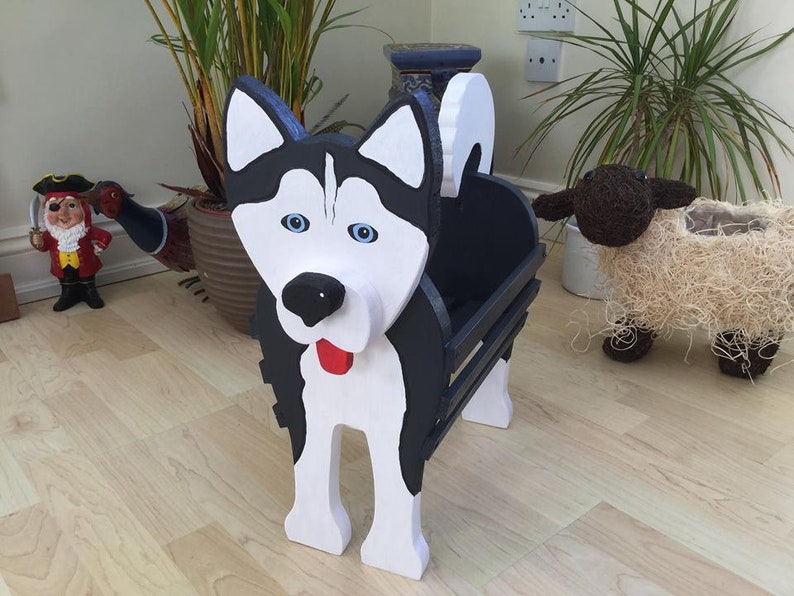 husky-wooden-pet-planter-pet-toy-holder-husky-gifts-etsy