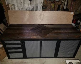 Industrial metal and reclaimed oak barn wood cabinet