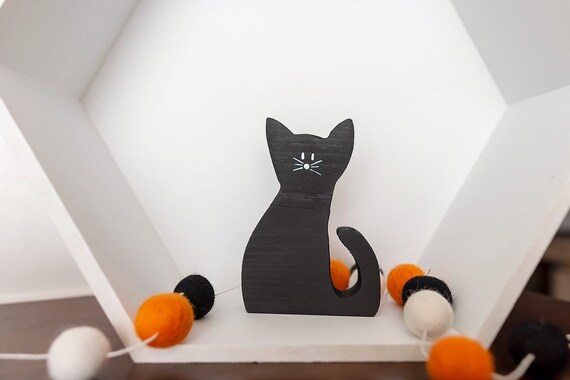 Wooden Black Cat Halloween Decor Cute Halloween Decor Etsy